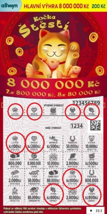 Ukázka setřeného losu Kočka štěstí