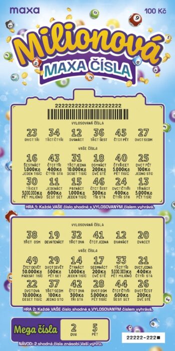 Ukázka setřeného losu Milionová Maxa čísla