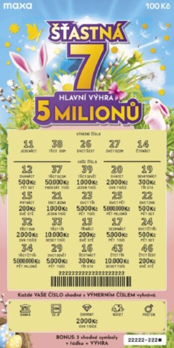 Ukázka setřeného losu Šťastná 7