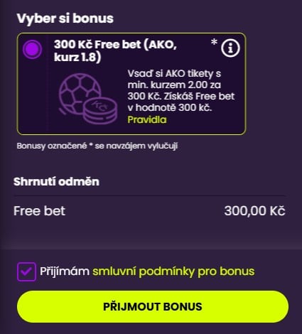 Bonus 300 Kč free bet Kingsbet