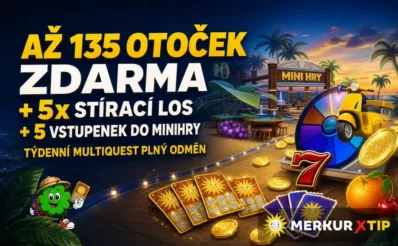 Až 135 otoček zdarma + 5x stírací los + 5 vstupenek do miniher
