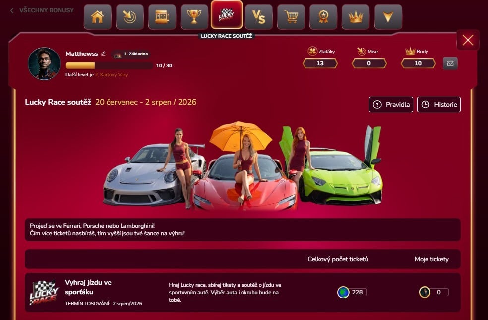 Lucky race soutěž ve VIP zóně
