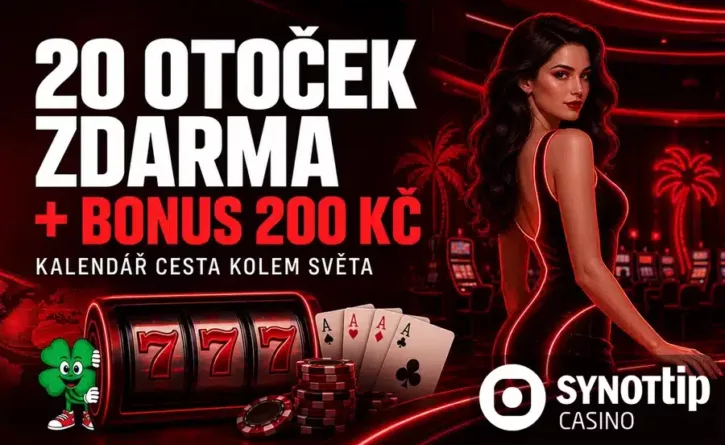20 otoček zdarma + 200 Kč bonus v live casinu u Synottipu