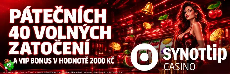 Free spiny a VIP bonus 2000 Kč čekají dnes u Synottipu