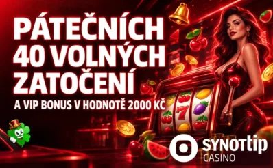 Free spiny a VIP bonus 2000 Kč čekají dnes u Synottipu
