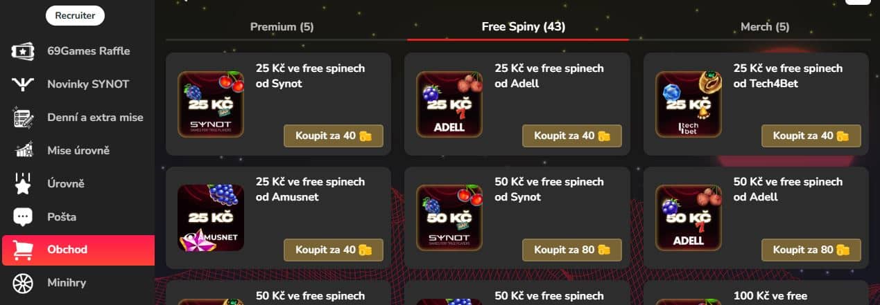 Obchod free spiny 69games